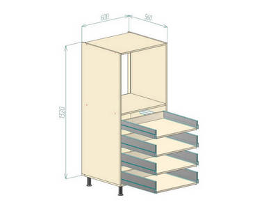 Стойка под духовой шкаф с 4 ящиками Н1320